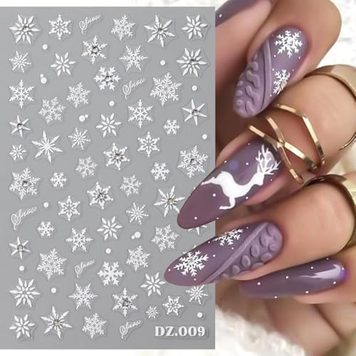 Snowflake Nail Stickers 3D Embossed Christmas Nail Decals 4 Sheets
