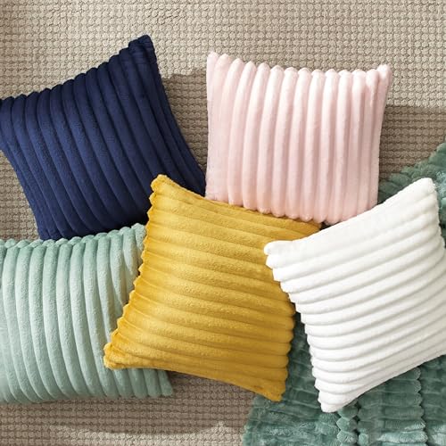 Bedsure Striped Fleece Throw Pillow Covers - Crystal Pink, 18"x18" (2 Pack)