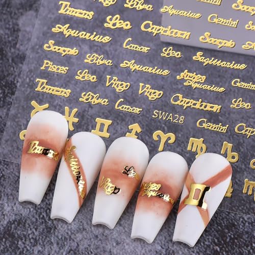 MOLILON Gold Zodiac Nail Art Stickers 3D Constellation Decals 3 Sheets