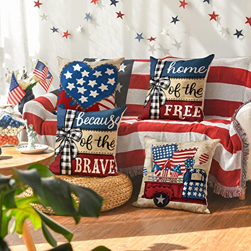 Buffalo Plaid Throw Pillow Covers - Set of 4, 18x18 Inch, Patriotic Design