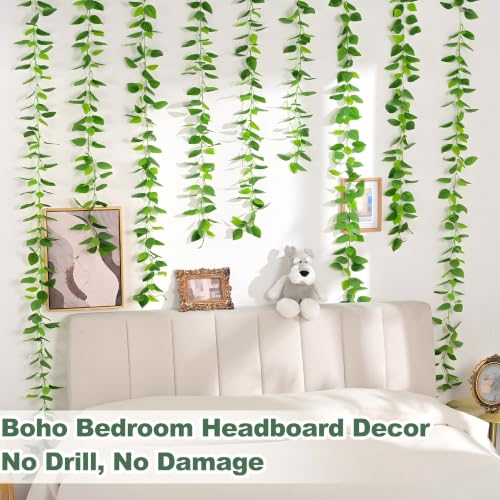 BLEUM CADE 2-Pack Artificial Pothos Ivy Vines, 15ft Fake Green Garland for Home & Garden