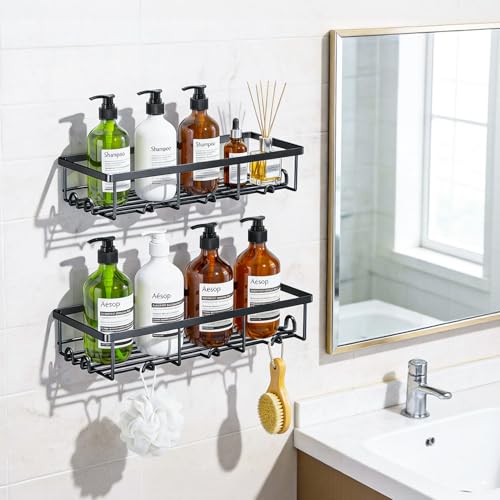 Oasiteege Large Adhesive Shower Caddy - 2 Pack Black Rustproof Wall Shelves