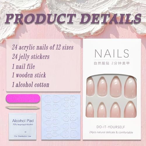 SWEKKE Medium Almond Press on Nails - Pink French Gradient False Nails 24Pcs