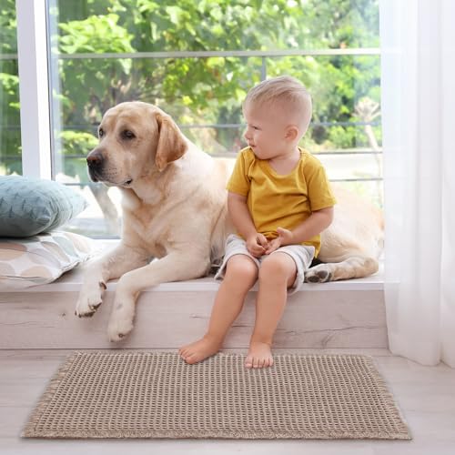ZALL Brown Waffle Bath Mat 17x24 Inch Non Slip Absorbent Bathroom Rug