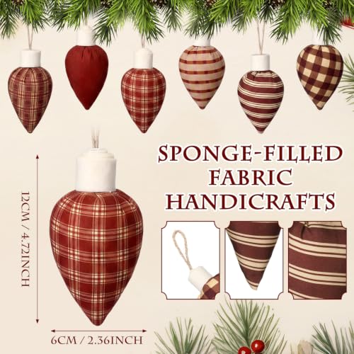 12 Rustic Christmas Light Bulb Ornaments - Plaid Cotton Tree Decor