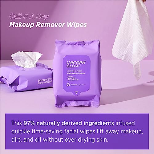 Unicorn Glow Biodegradable Makeup Remover Wipes, XL Charcoal Face Towelettes
