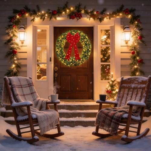 48-Inch Artificial Christmas Wreath for Outdoor Decor with Red Bow
