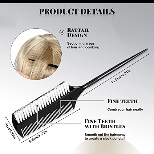 Nuenen 2 Pcs Black Smoothing and Sectioning Hair Brush Set with Double-Sided Edge Comb