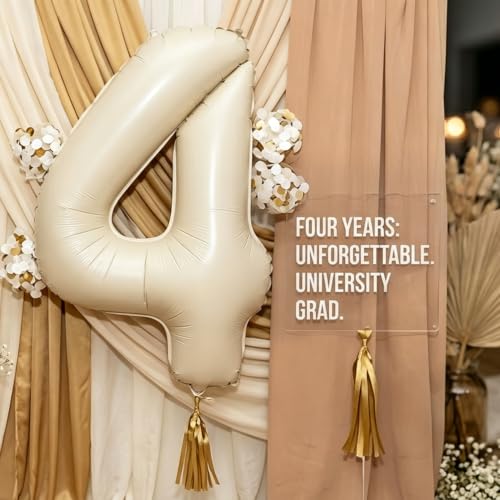 CARGEN 40-Inch Creamy White Number 4 Foil Balloon Boho Party Decor