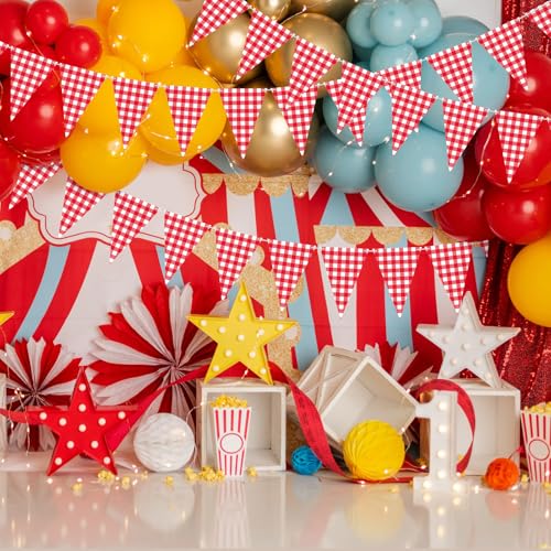 Red and White Checkered Pennant Banner Garland for Parties