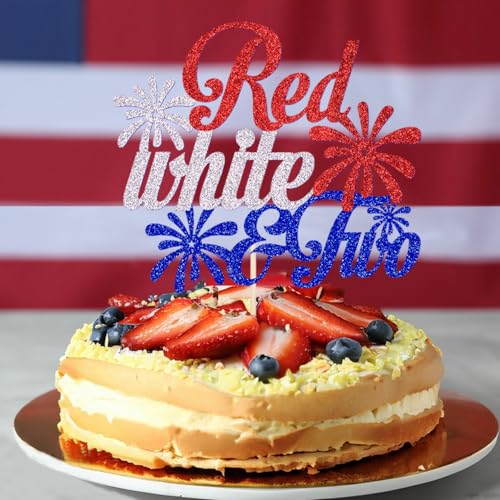 Red White & Two Cake Topper for 4th of July Birthday Party