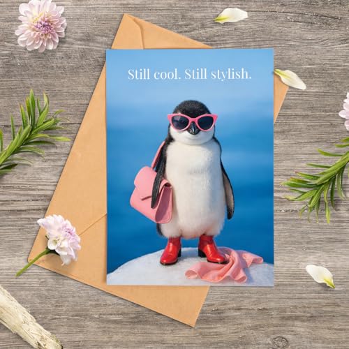 Funny Penguin Birthday Card for Women – 5x7 Folded Card with Envelope