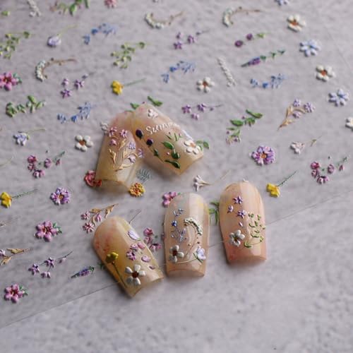 3D Embossed French Floral Nail Art Stickers Self-Adhesive Decals
