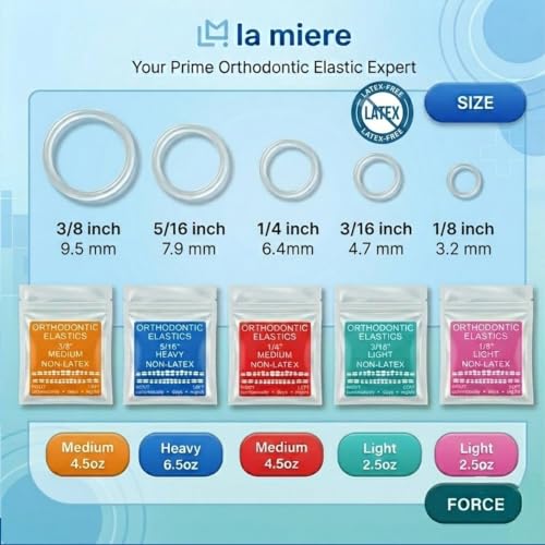 LA MIERE Non-Latex Orthodontic Elastics 1/4 Inch Medium 100 Count