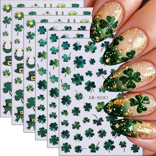 St. Patrick's Day 3D Nail Stickers - 6 Sheets Lucky Shamrock Decals