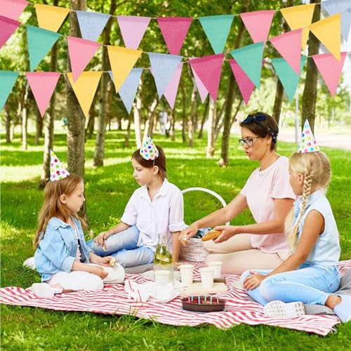 REXLYE 6-String Pastel Burlap Pennant Banner Flags 78Ft with Variation