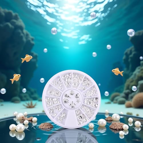 Jowxsx 120Pcs Silver Ocean Nail Art Charms Shell Conch Rhinestones