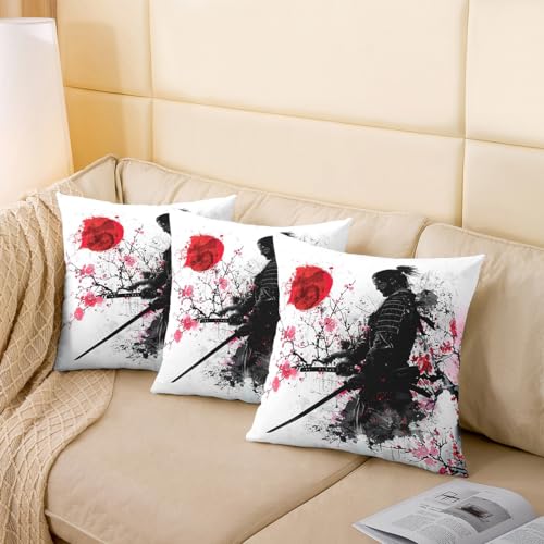 Feelyou Japanese Samurai Throw Pillow Covers - Set of 2, 18x18"