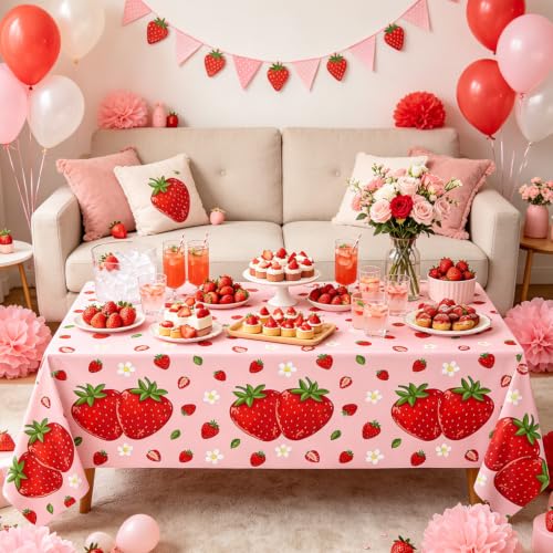 3-Pack Strawberry Tablecloths - Waterproof, 51x86 Inch for Parties