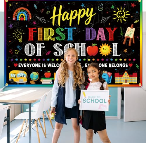 Happy First Day of School Backdrop Banner, Multicolor 71x45 Inch Party Decor