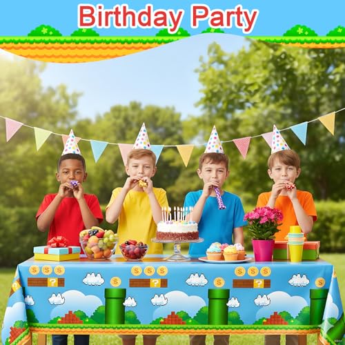 Adventure Classic Game Tablecloths - Red Bricks & Blue - 3pcs - 54x108in
