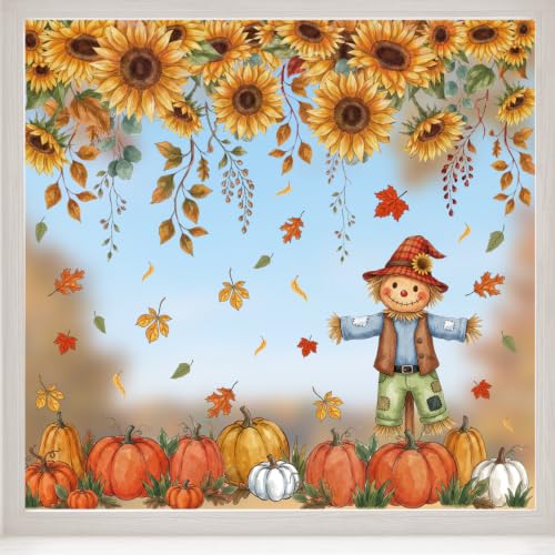 Fall Window Clings - 9 Sheets of Sunflower & Pumpkin Decor
