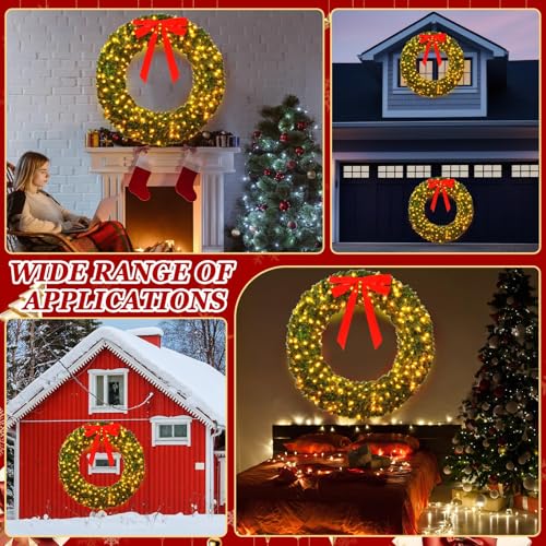 60 Inch Prelit Christmas Wreath with 300 Warm White LED Lights - Outdoor Indoor Holiday Decor