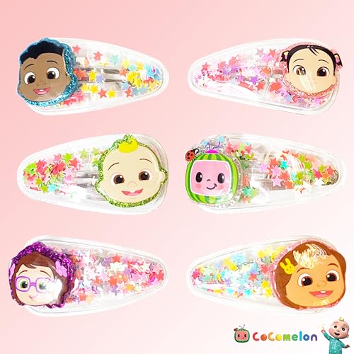 Cocomelon Hair Clips for Girls - 6pc Magical Confetti Snap Clips