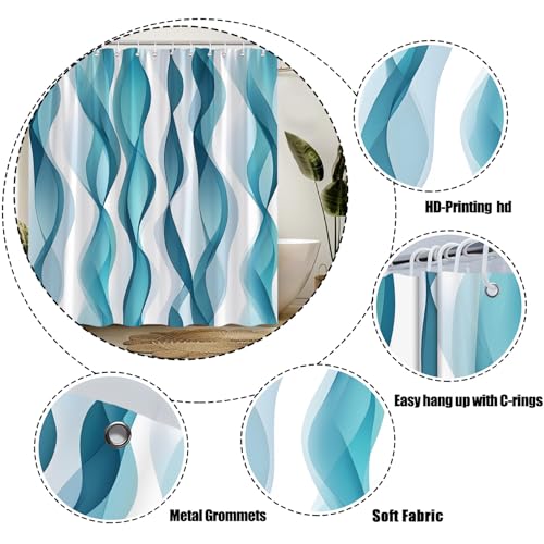Modern Geometric Shower Curtain, Teal Turquoise Abstract Stripes 70x70