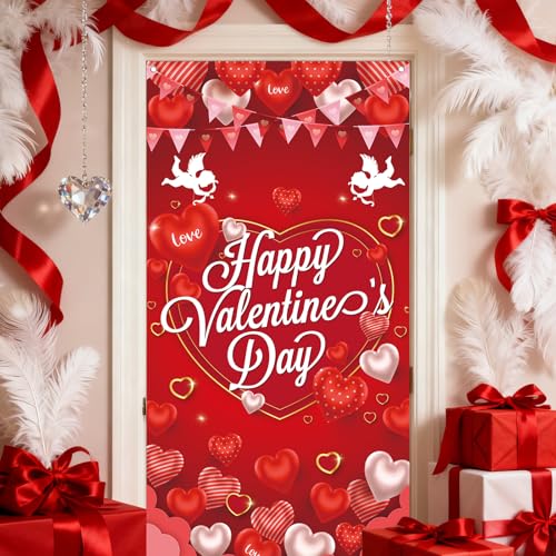 Valentine's Day Door Cover Banner - Cupid Hearts 5.9x2.6 ft