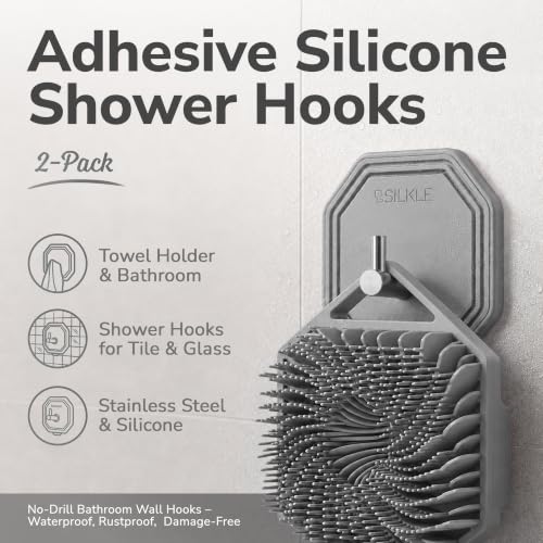 SILKLE Silicone Shower Hooks - 2-Pack Adhesive Towel Holders