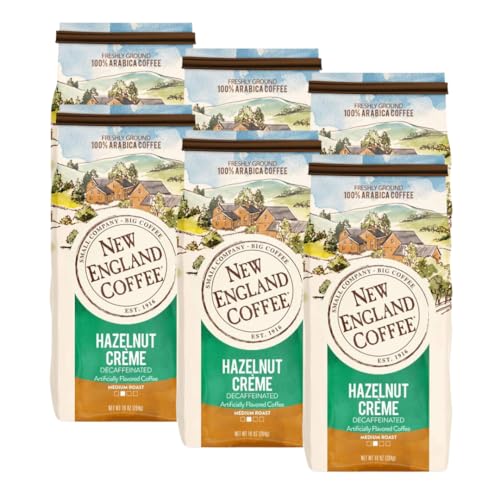 Decaf Hazelnut Crème Ground Coffee 10oz (Pack of 6) - New England Coffee