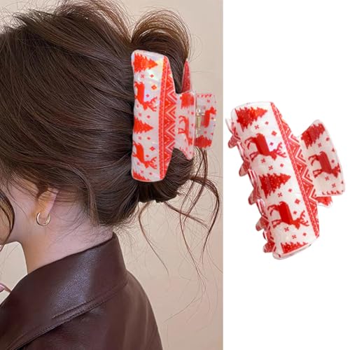 Christmas Hair Claw Clip Cute Holiday Deer Non-Slip Acrylic Hair Accessory
