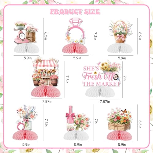 8PCS Floral Honeycomb Centerpieces for Bridal Shower & Bachelorette Party