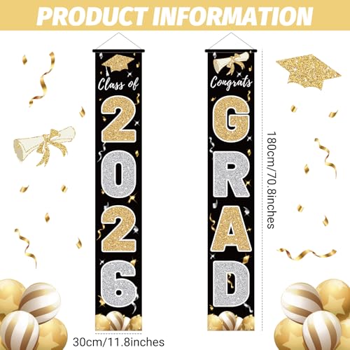 Class of 2026 Graduation Banner - Elegant Black Porch Sign