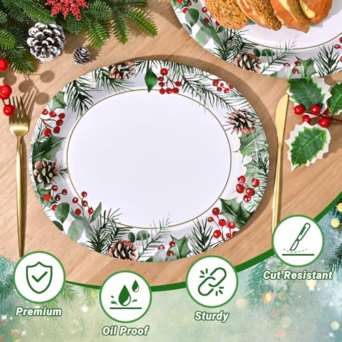 Heavy Duty Christmas Paper Plates 12x10 Inch – Disposable Holiday Dinnerware, Pack of 50