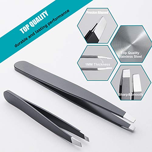 LePinko 2-Piece Stainless Steel Slant Tweezers Set for Precision Hair Plucking
