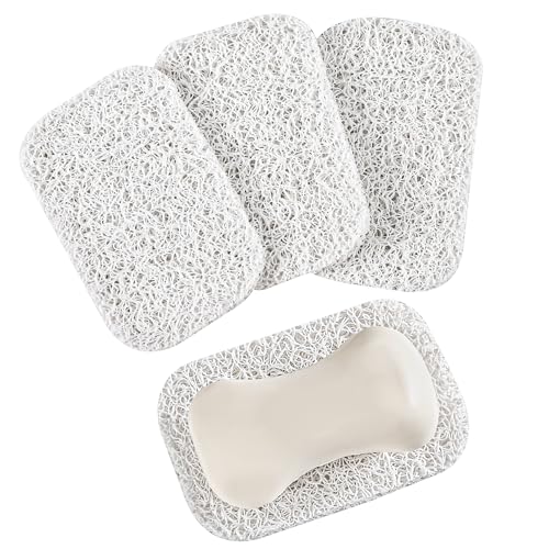 Emlim White Soap Holder Pad - 4 Pack Non-Slip Soap Dish Liners for Kitchen & Bathroom, Custom Fit, Extend Soap Lifespan