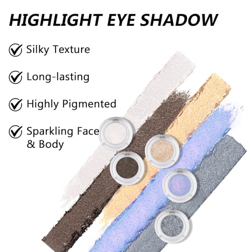 Jutqut Shimmer Eyeshadow Powder Long-Lasting Metallic Sparkle Eyeshadow 01