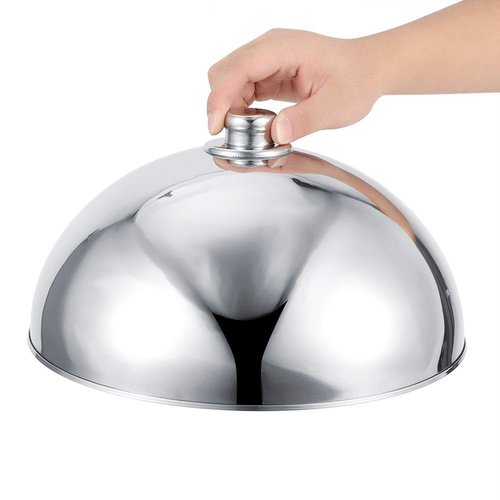 Dish Cover Lid, Polished Stainless Steel Food Serving Cover Cloche Dome Plate for Hotel Buffet Restaurant (12.5 inch silver tripod)