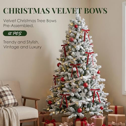 Christmas Velvet Ribbon Bows 5x7 Inch Set of 12 Red Holiday Decorations