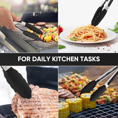 9-Inch Stainless Steel Kitchen Tongs with Silicone Tips - Heat Resistant & Locking Mechanism