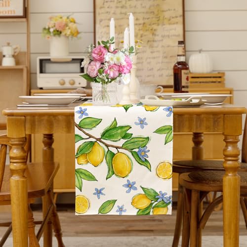 Lemon Fruit Table Runner 13x36 Inch - Burlap Floral Decor