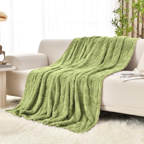 Sage Green Bunny Checkered Throw Blanket, 50"x60" - Soft & Cozy