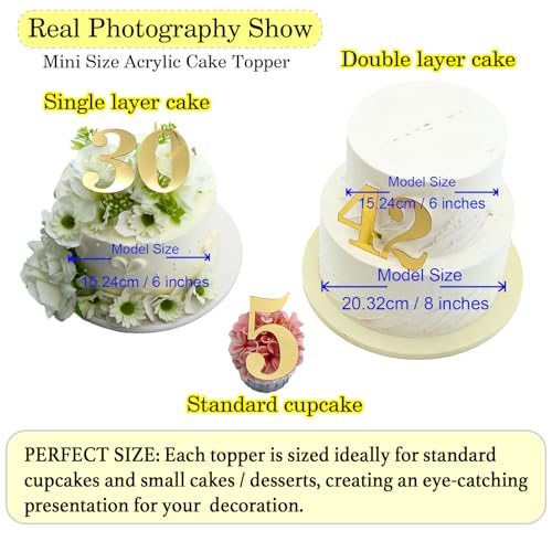 Gold Mirror Acrylic Number Cake Toppers - 20 Pieces for Celebrations