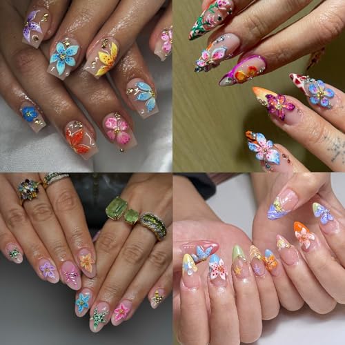 100 Pcs 3D Hawaii Flower Nail Charms Hibiscus Resin Floral Manicure Gems