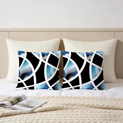 Set of 2 18x18 Inch Blue and Black Geometric Throw Pillow Covers - Modern Home Decor