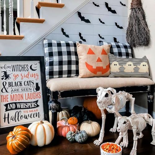 Halloween Ghost Pillow Cover 12x20 - Black Stripe Decor