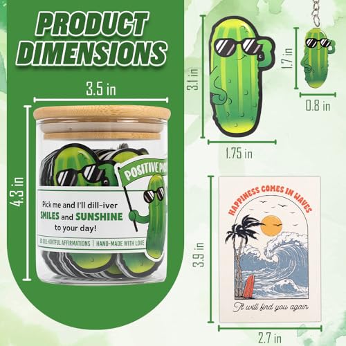 Pickle Glass Jar with Affirmation Cards & Keychain - Emotional Support Gift for Women