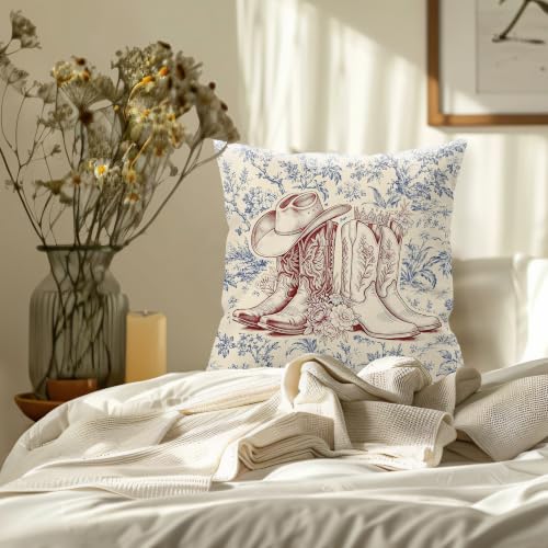 Chinoiserie Cowboy Boots Pillow Cover 18x18 | Country Decor